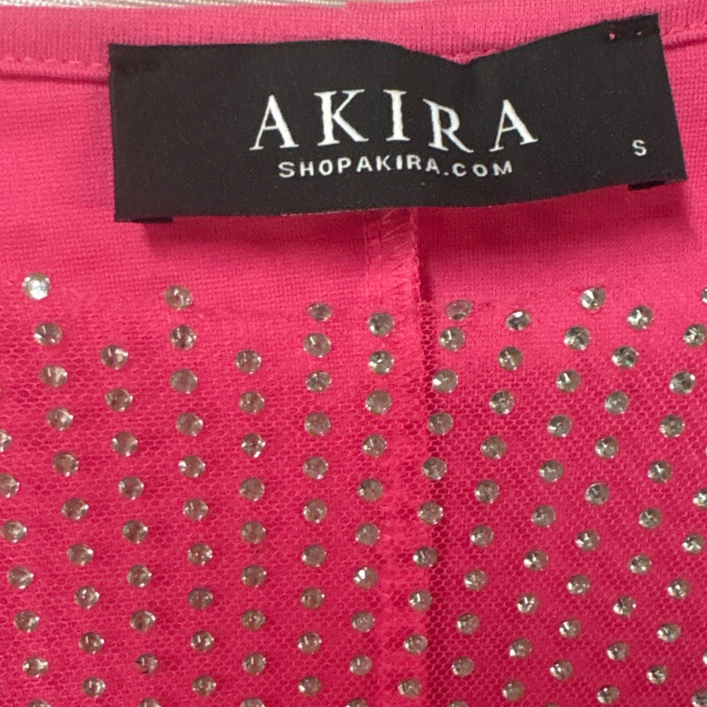 AKIRA Hot Pink Feather Rhinestone Mini Dress S Slit Party Cocktail - Picture 2 of 13